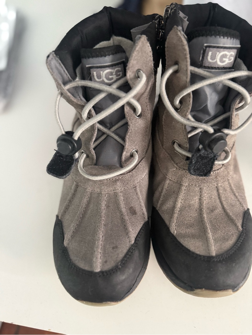 UGG Kids Taupe and Black Suede Snow Boots